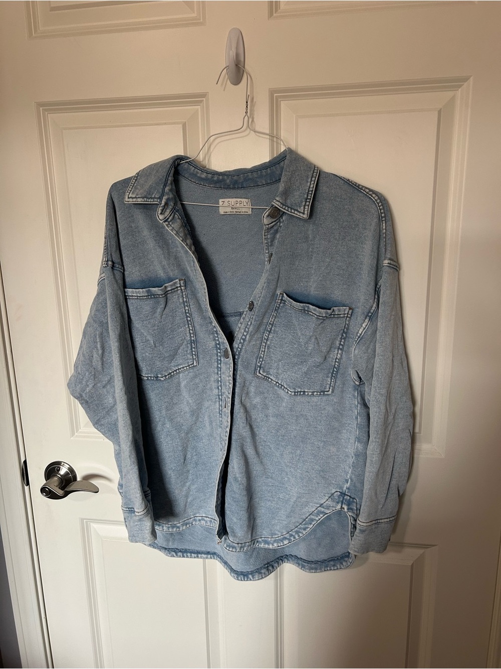 7 Supply Light Wash Denim Shacket - Light Blue
